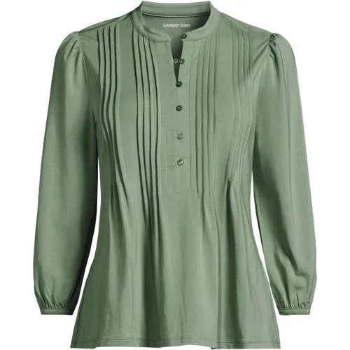 Women's Lightweight Jersey Button Pintuck Top