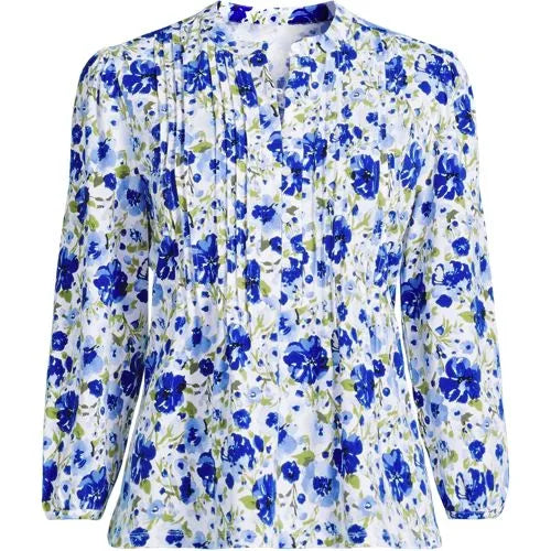 Women's Lightweight Jersey Button Pintuck Top