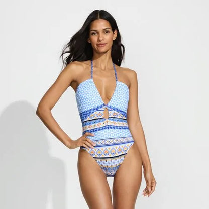 Women's Cut Out Multiway Halter High Leg One Piece Swimsuit
