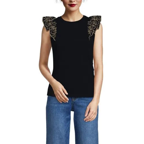 Women's Embroidered Ruffle Tank Top