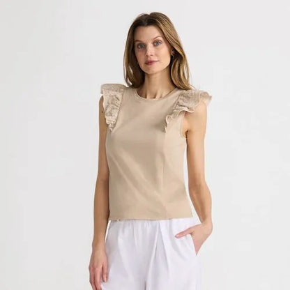 Women's Embroidered Ruffle Tank Top