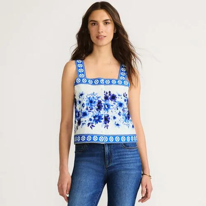 Women's Poplin Square Neck Tank Top