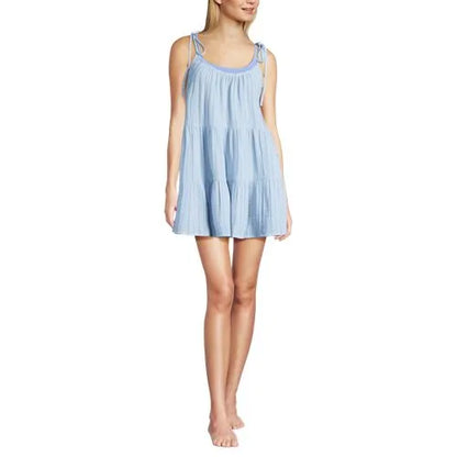 Women's Oversized Cotton Gauze Metallic Tiered Mini Cover-up Dress