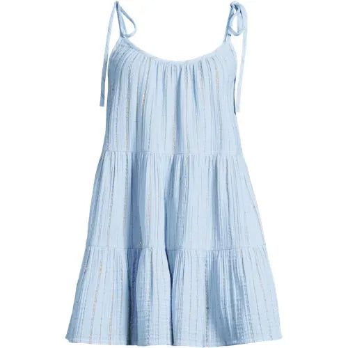 Women's Oversized Cotton Gauze Metallic Tiered Mini Cover-up Dress