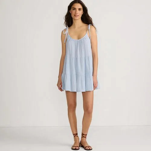 Women's Oversized Cotton Gauze Metallic Tiered Mini Cover-up Dress