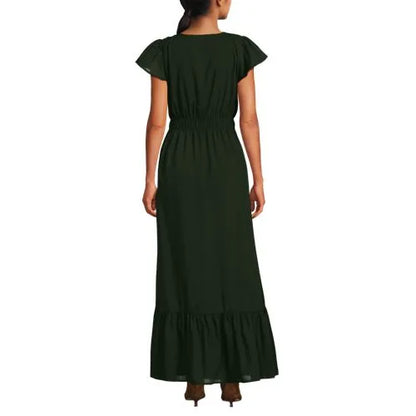 Women's V-neck Flutter Sleeve Maxi Dress