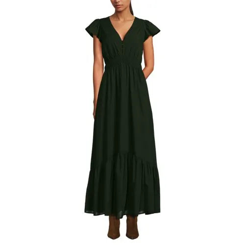 Women's V-neck Flutter Sleeve Maxi Dress
