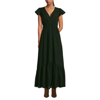 Women's V-neck Flutter Sleeve Maxi Dress