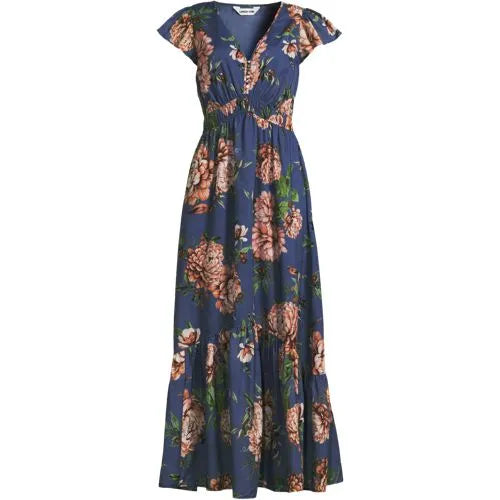Women's V-neck Flutter Sleeve Maxi Dress
