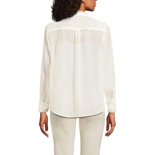 Women's Chiffon Ruffle Front Long Sleeve Top