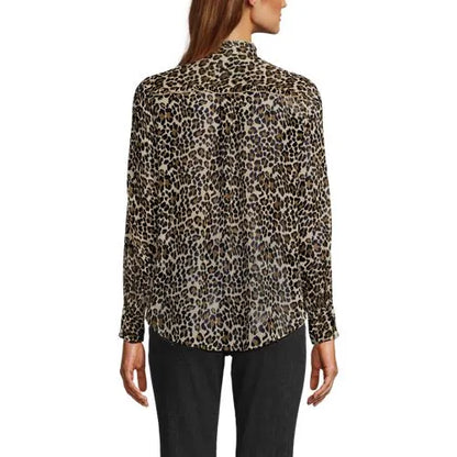 Women's Chiffon Ruffle Front Long Sleeve Top