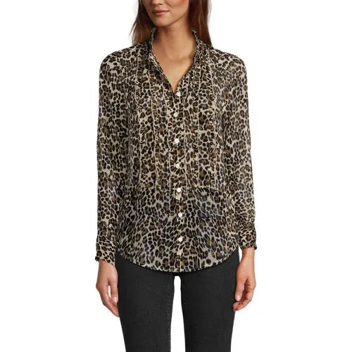 Women's Chiffon Ruffle Front Long Sleeve Top