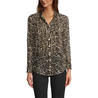 Women's Chiffon Ruffle Front Long Sleeve Top