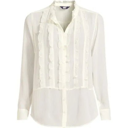 Women's Chiffon Ruffle Front Long Sleeve Top