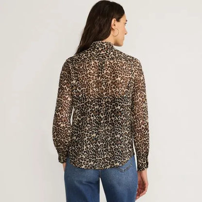 Women's Chiffon Ruffle Front Long Sleeve Top