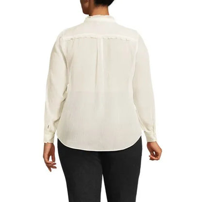 Women's Chiffon Ruffle Front Long Sleeve Top