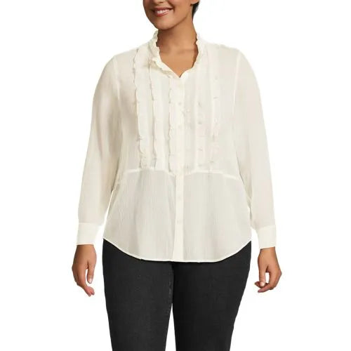 Women's Chiffon Ruffle Front Long Sleeve Top