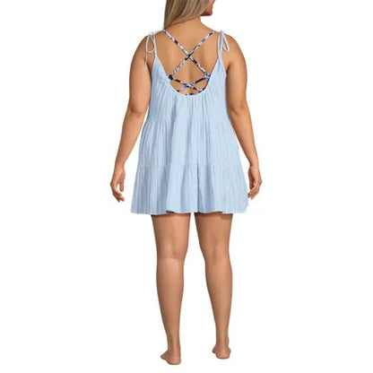 Women's Oversized Cotton Gauze Metallic Tiered Mini Cover-up Dress