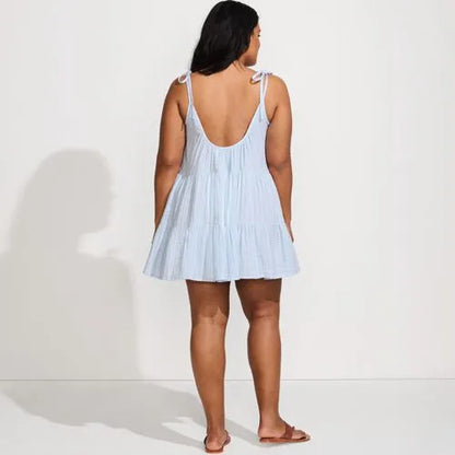 Women's Oversized Cotton Gauze Metallic Tiered Mini Cover-up Dress