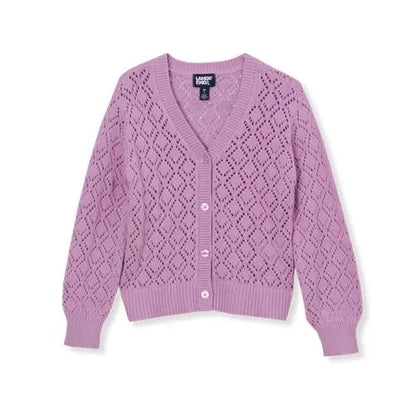 Girls Button Front Pointelle Knit Cardigan