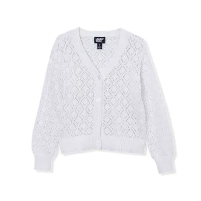 Girls Button Front Pointelle Knit Cardigan