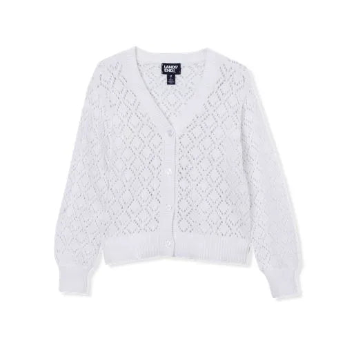 Girls Button Front Pointelle Knit Cardigan