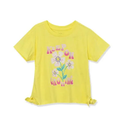 Girls Short Sleeve Side Tie Graphic Tee