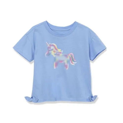 Girls Short Sleeve Side Tie Graphic Tee