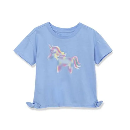 Girls Short Sleeve Side Tie Graphic Tee