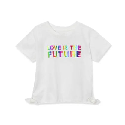 Girls Short Sleeve Side Tie Graphic Tee