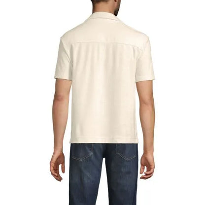 Men's Short Sleeve Textured Terry Camp Collar