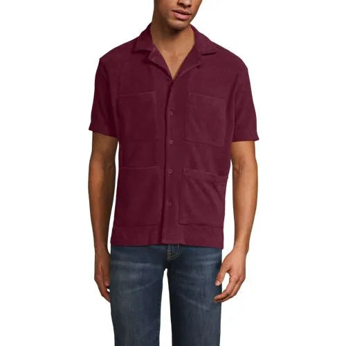 Men's Short Sleeve Textured Terry Camp Collar