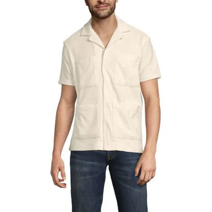 Men's Short Sleeve Textured Terry Camp Collar