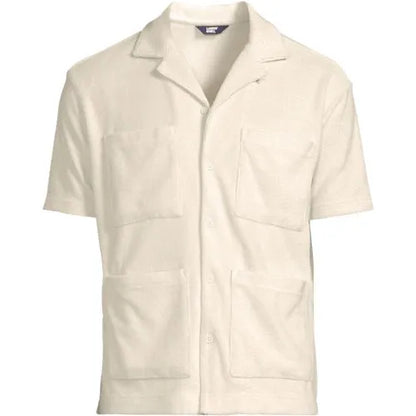 Men's Short Sleeve Textured Terry Camp Collar