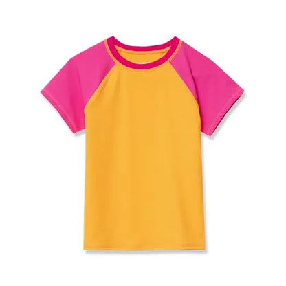 Girls Short Sleeve Crew Neck Swim Rash Guard