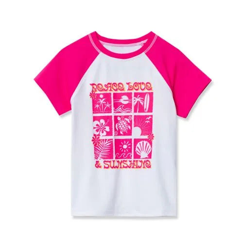 Girls Short Sleeve Crew Neck Swim Rash Guard