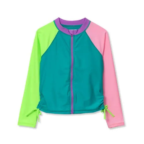 Girls UPF 50 Long Sleeve Zip Front Rash Guard
