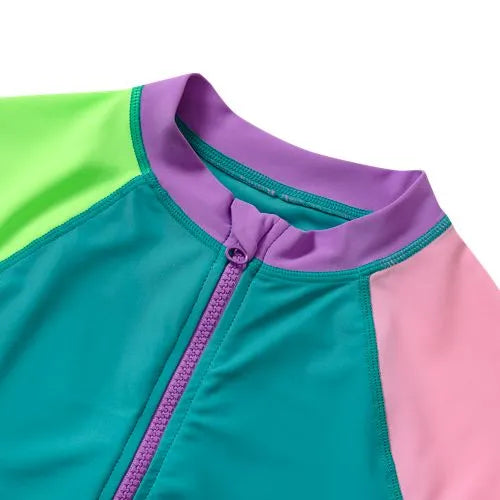 Girls UPF 50 Long Sleeve Zip Front Rash Guard