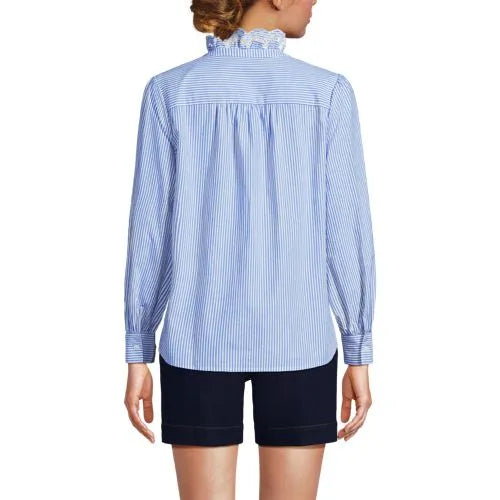 Women's Poplin Ruffle Button Front Shirt