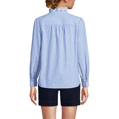 Women's Poplin Ruffle Button Front Shirt