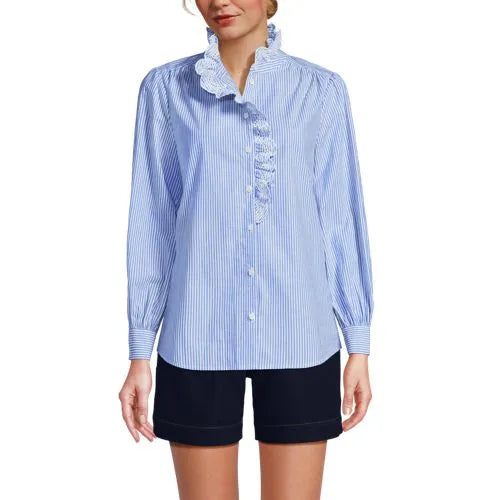 Women's Poplin Ruffle Button Front Shirt