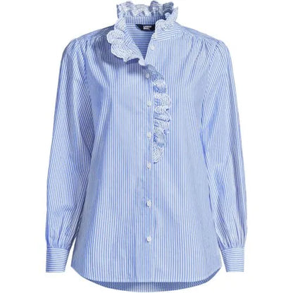 Women's Poplin Ruffle Button Front Shirt