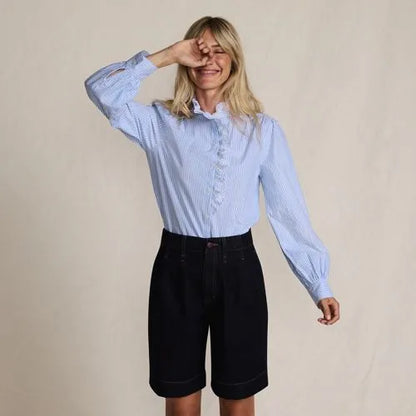 Women's Poplin Ruffle Button Front Shirt