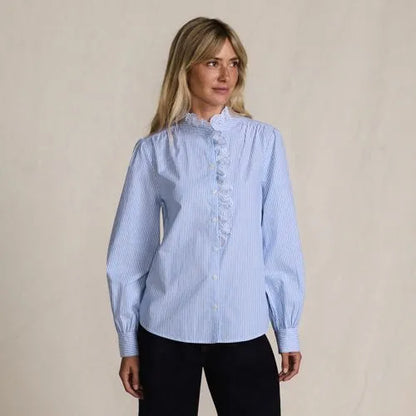 Women's Poplin Ruffle Button Front Shirt