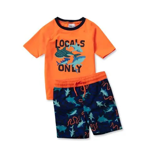 Toddlers Chlorine Resistant Short Sleeve Rashguard Swim Set