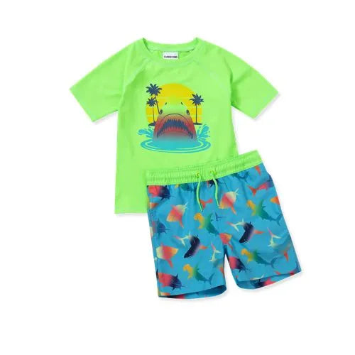 Toddlers Chlorine Resistant Short Sleeve Rashguard Swim Set