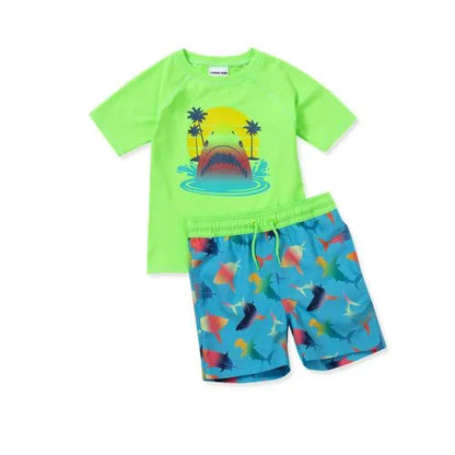 Toddlers Chlorine Resistant Short Sleeve Rashguard Swim Set