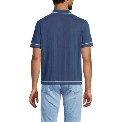 Men's Short Sleeve Textured Tipped Sweater Polo