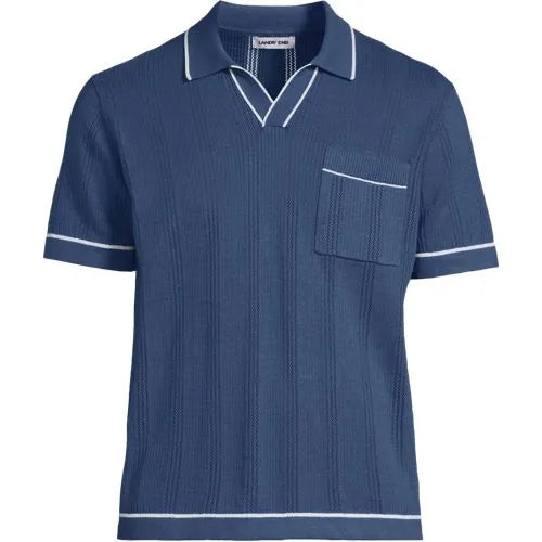 Men's Short Sleeve Textured Tipped Sweater Polo