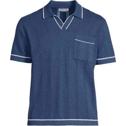 Men's Short Sleeve Textured Tipped Sweater Polo